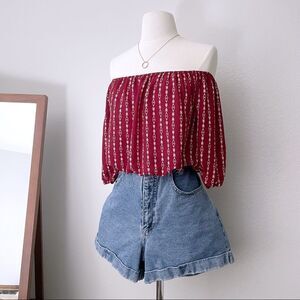 Off Shoulder Red Tribal Print Top
